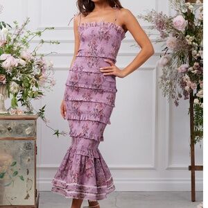 V. Chapman Lilac Tapestry Rose Tiered Geranium Dress SIZE 0